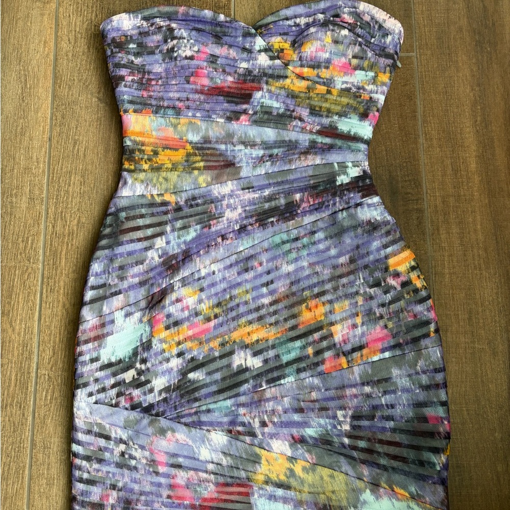 VINTAGE BCBGMaxAzria Strapless Dress in Purple and Yellow